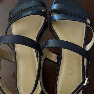 Talbots navy leather flat sandals. Barely worn. Gold buckle.